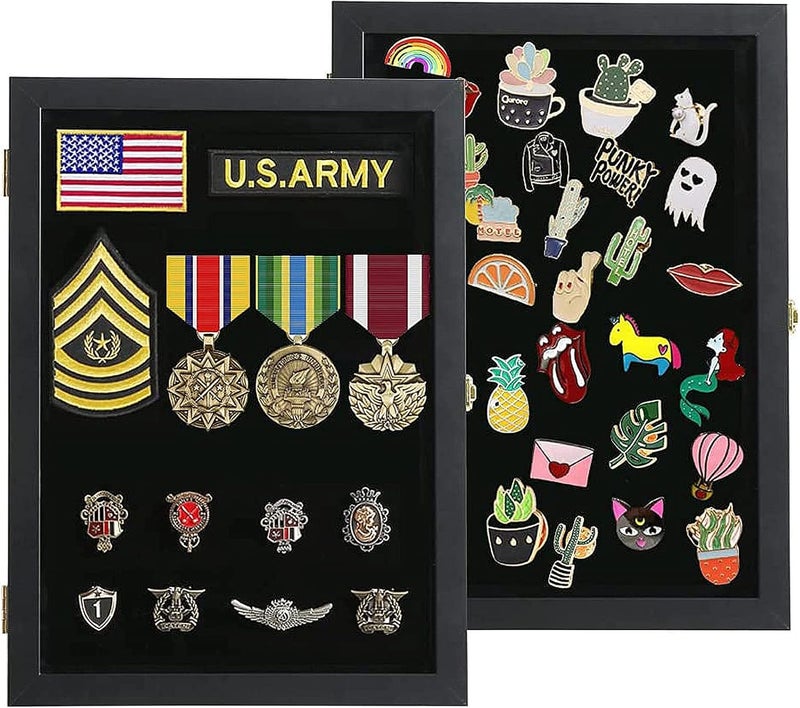 VERANI Pin Display Case - 11x14 Pin Collection Display with 98% Uv Protection Acrylic Door for Military Medals, Beach Tags, Jewelry Pins, Pin Gift, Insignia Ribbons, Pin Enthusiast Collectibles, Black - Image 1